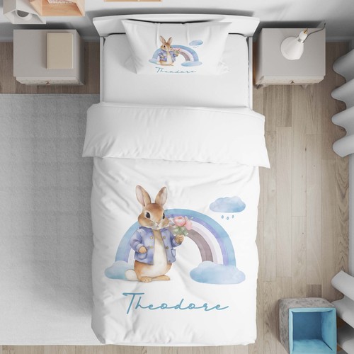 Personalised blue rabbit cot - blue,